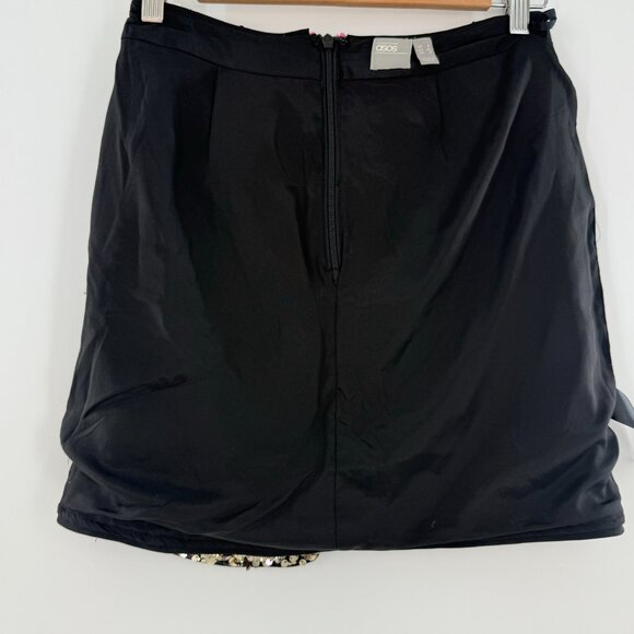 ASOS Sequin Faux Wrap Mini Skirt Black Gold Pink Purple Size 4 - Picture 6 of 11